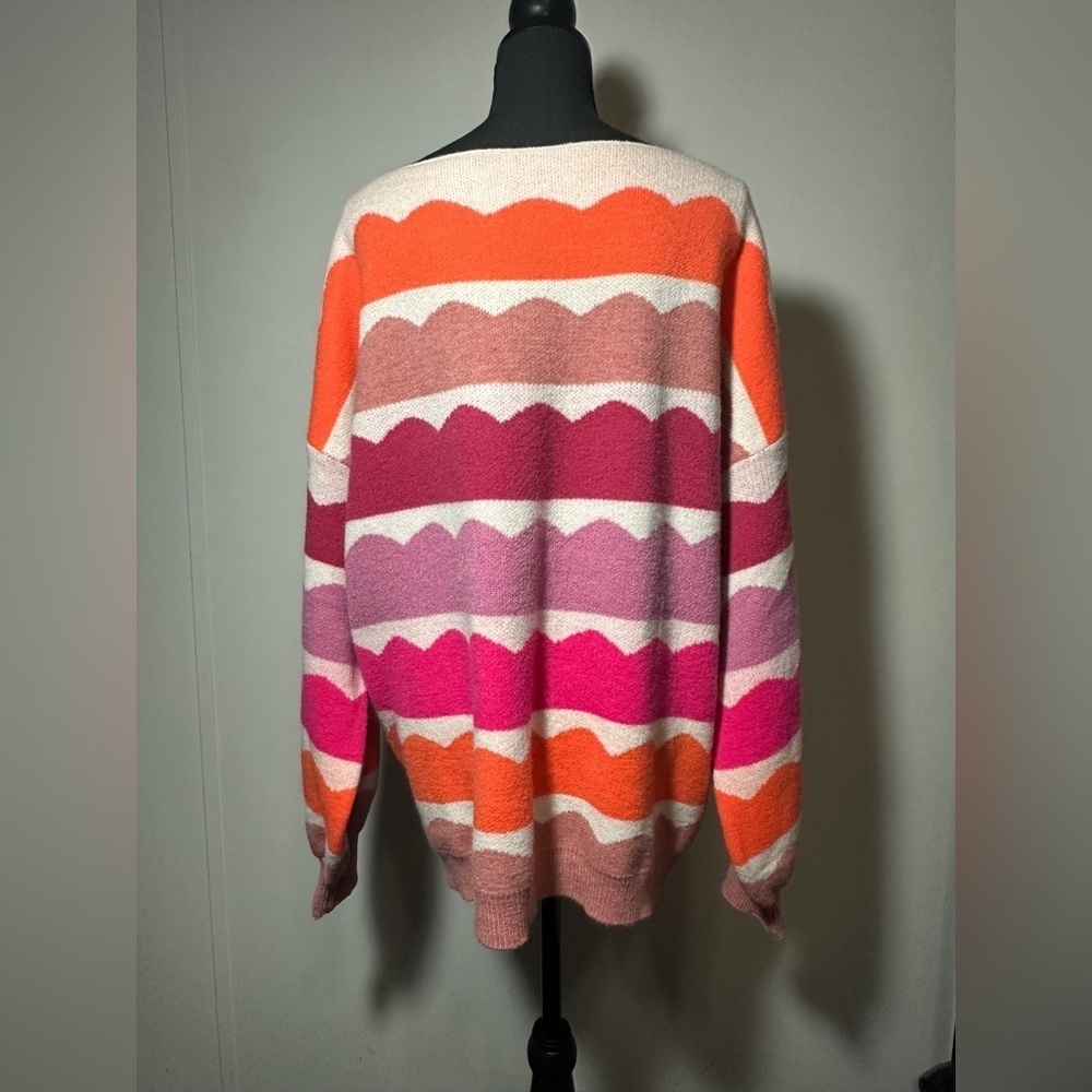 TikTok Viral Pink Colorful Striped Scallop Women's Sweater Barbie Core Casual - Picture 3 of 5